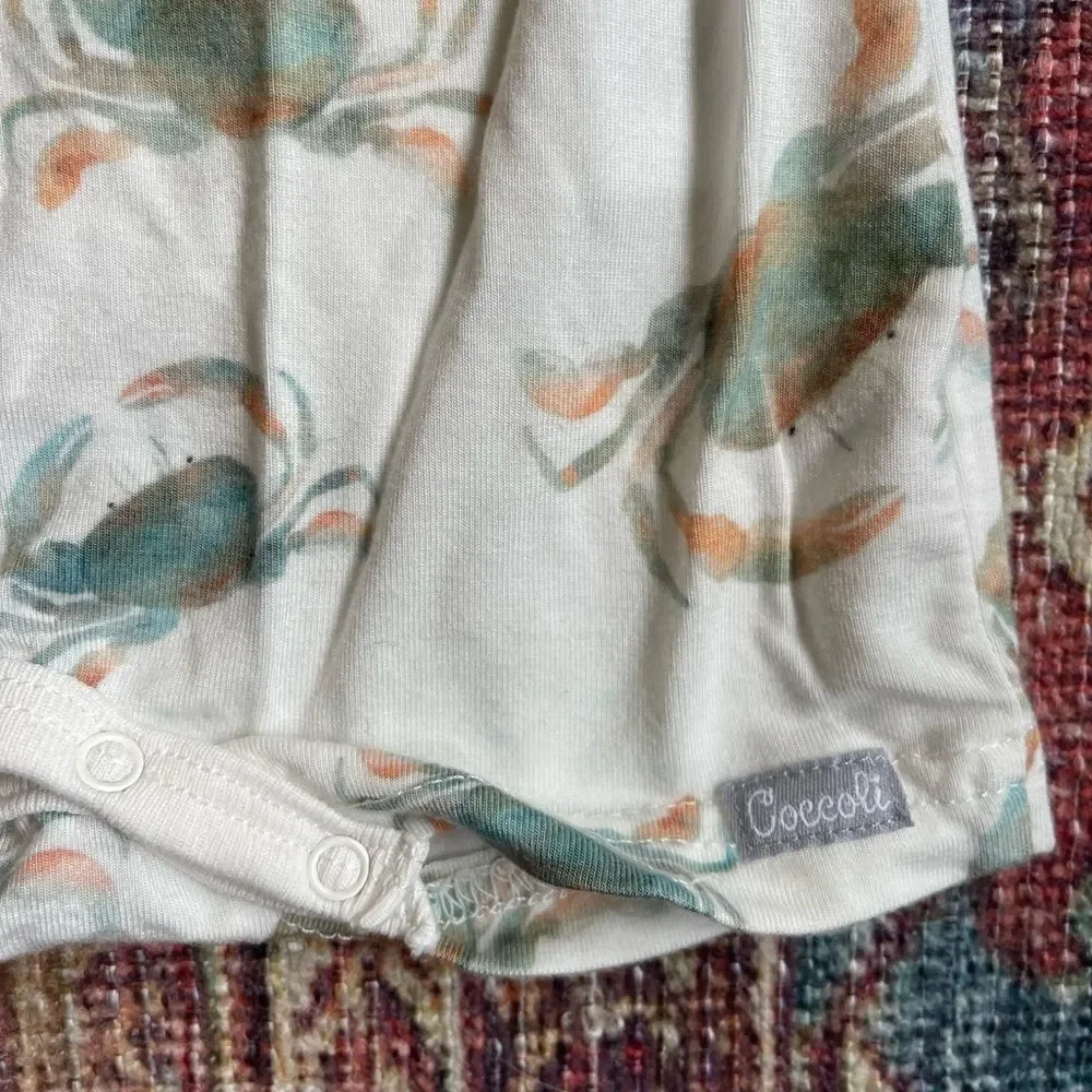 Coccoli Girls White Tank Nightgowns with Teal & Peach Crab Print (Pair)